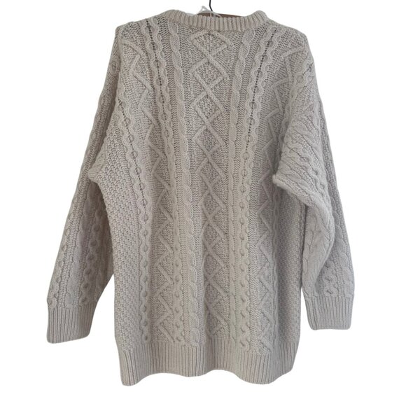 Vintage Sweaters Ireland Merino Wool Knit Fisherman Sweater Cream White Medium - Picture 11 of 11